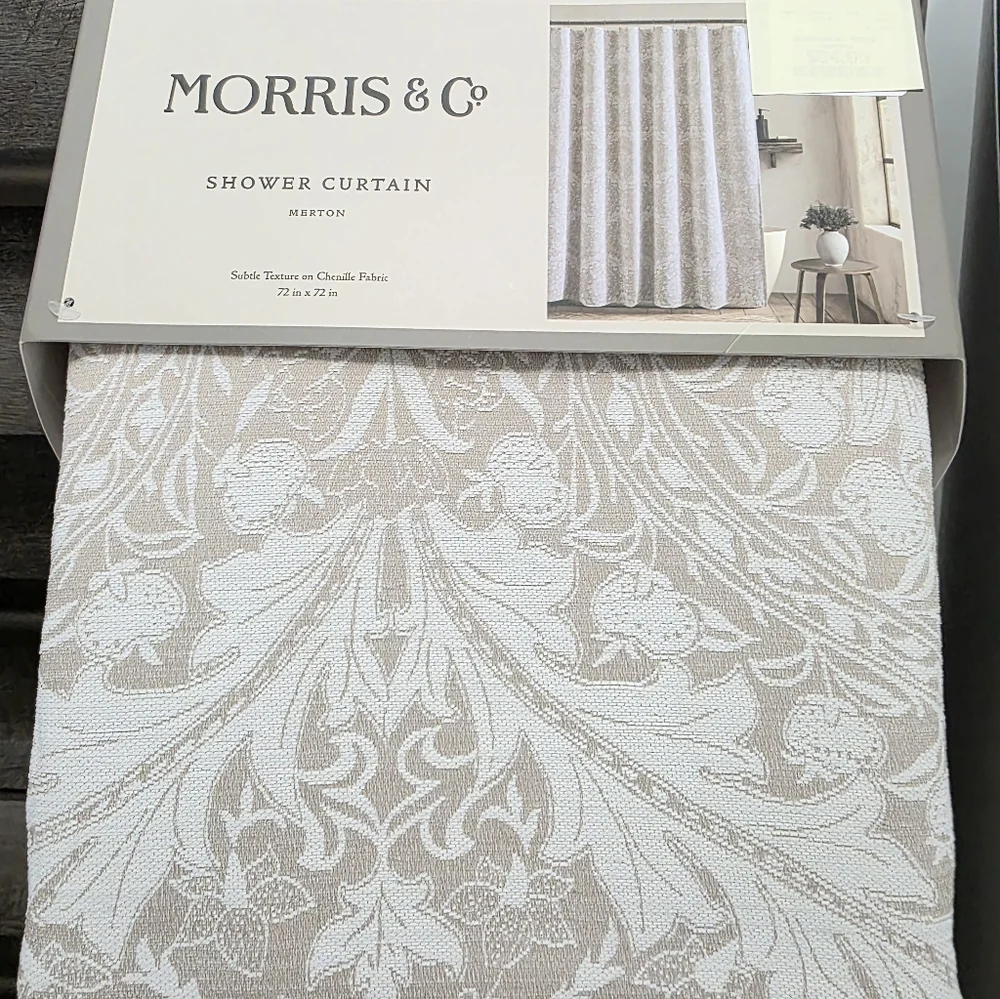 The Morris & Co Merton Shower Curtain Subtle Texture on Chenille Fabric